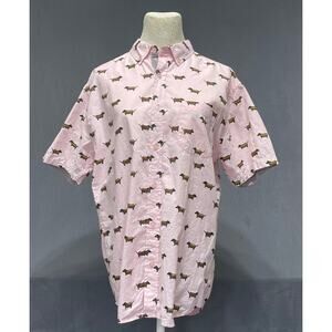 Creative Destruction pink button-up shirt sz M Playful‎ whimsical dachshund